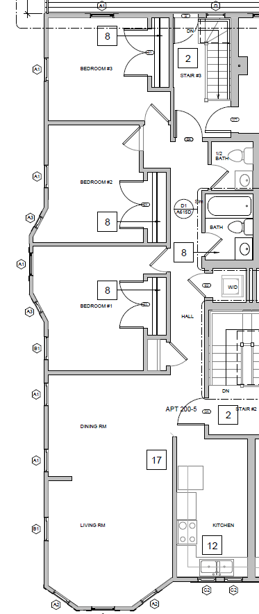 Large living space with kitchen alcove, breakfast bar, and a closet downstairs